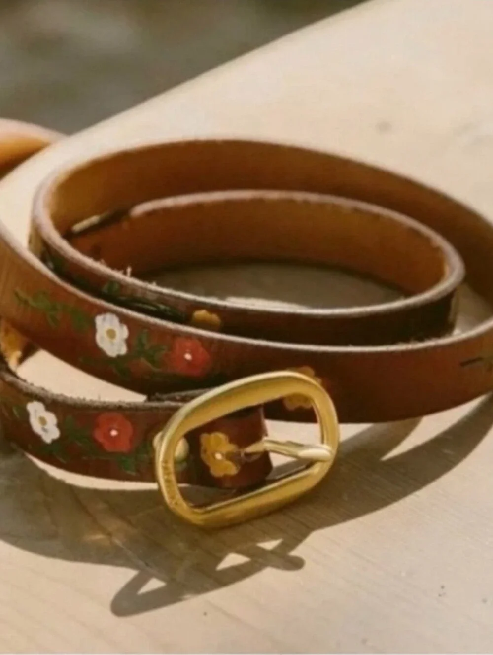 Doen Felix leather handpainted floral belt, medium